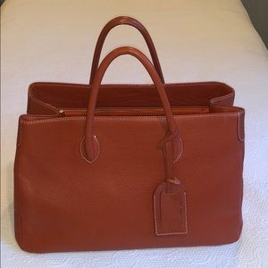 J. McLaughlin Deep Orange Leather Tote Bag